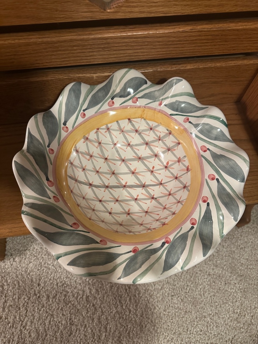 Vintage Mackenzie-Childs Large Fluted bowl. Brighton Pavilion Pattern.